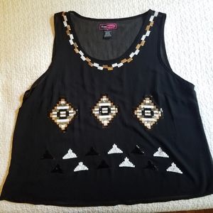 Say What? Cropped Sequined Black Tank
